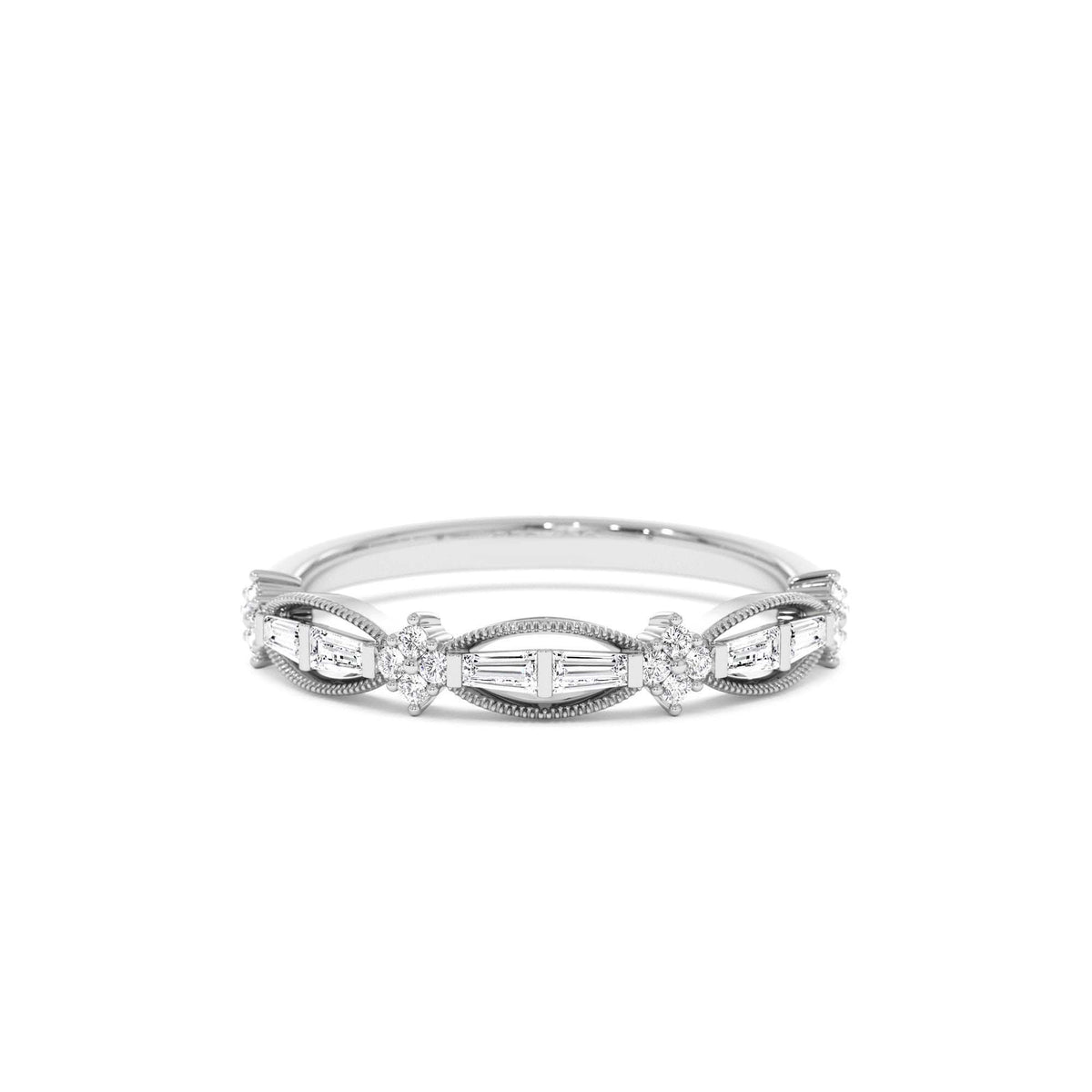 Vintage Inspired Baguette Diamond Wedding RIng in 14K Gold — view 4