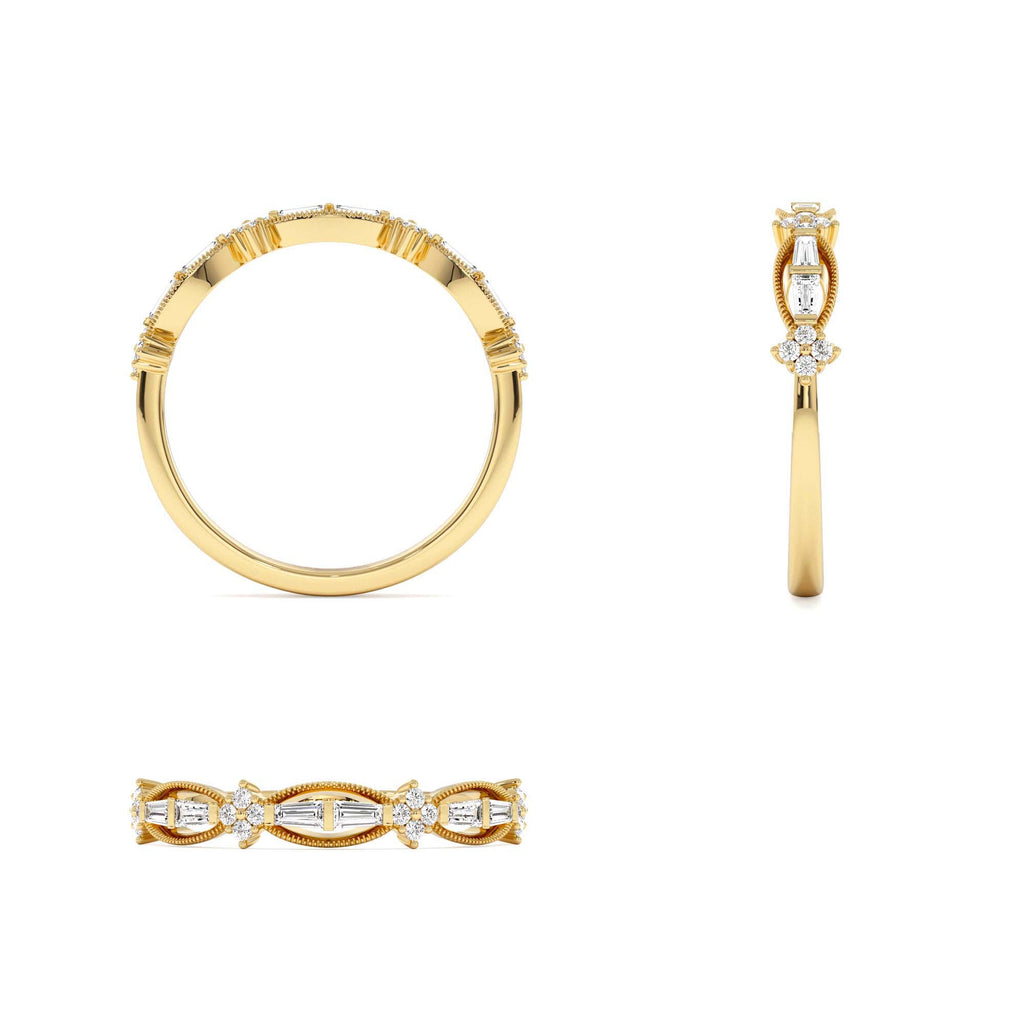 Vintage Inspired Baguette Diamond Wedding RIng in 14K Gold — view 3