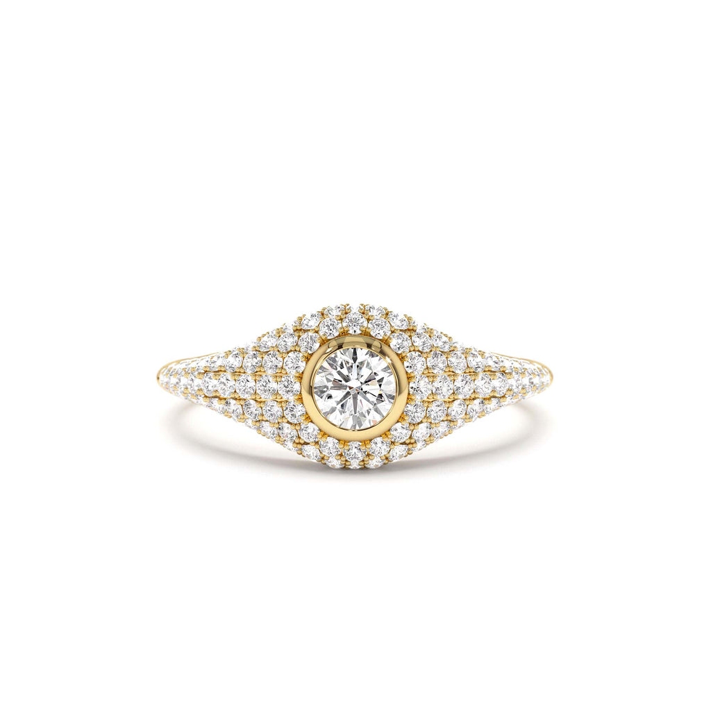 Pave Setting Round Diamond Signet Ring in 14K Gold — view 1