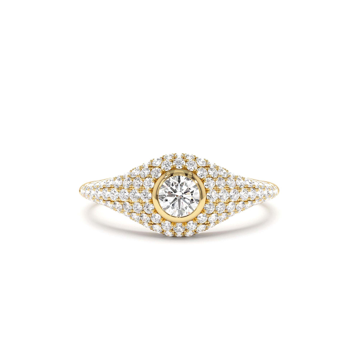 Pave Setting Round Diamond Signet Ring in 14K Gold — view 1