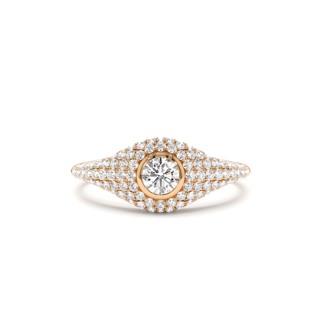 Pave Setting Round Diamond Signet Ring in 14K Gold — view 5