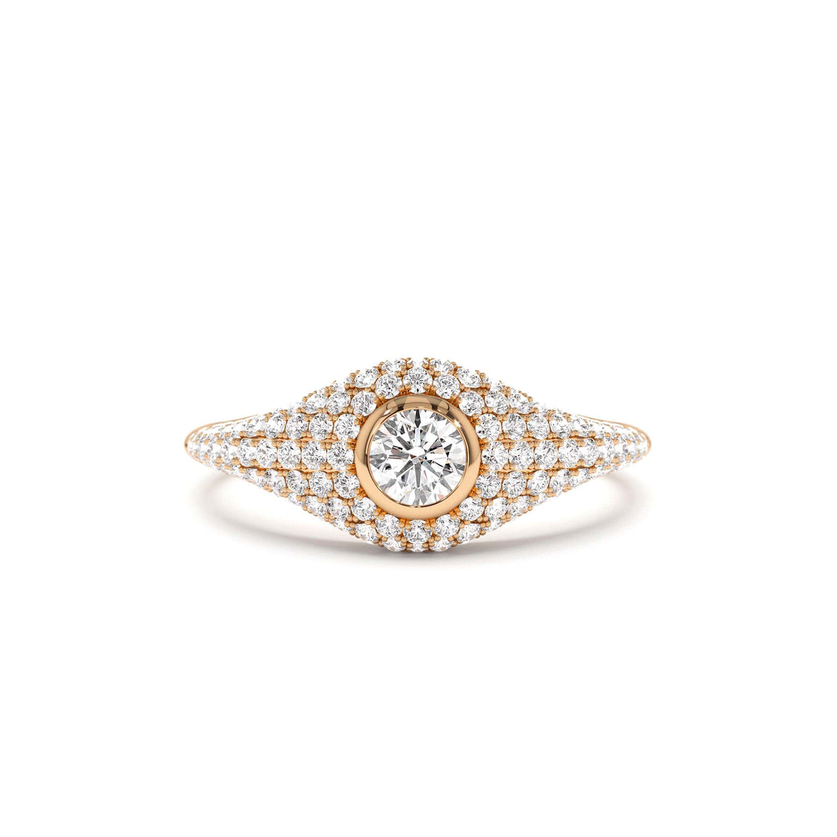 Pave Setting Round Diamond Signet Ring in 14K Gold — view 5
