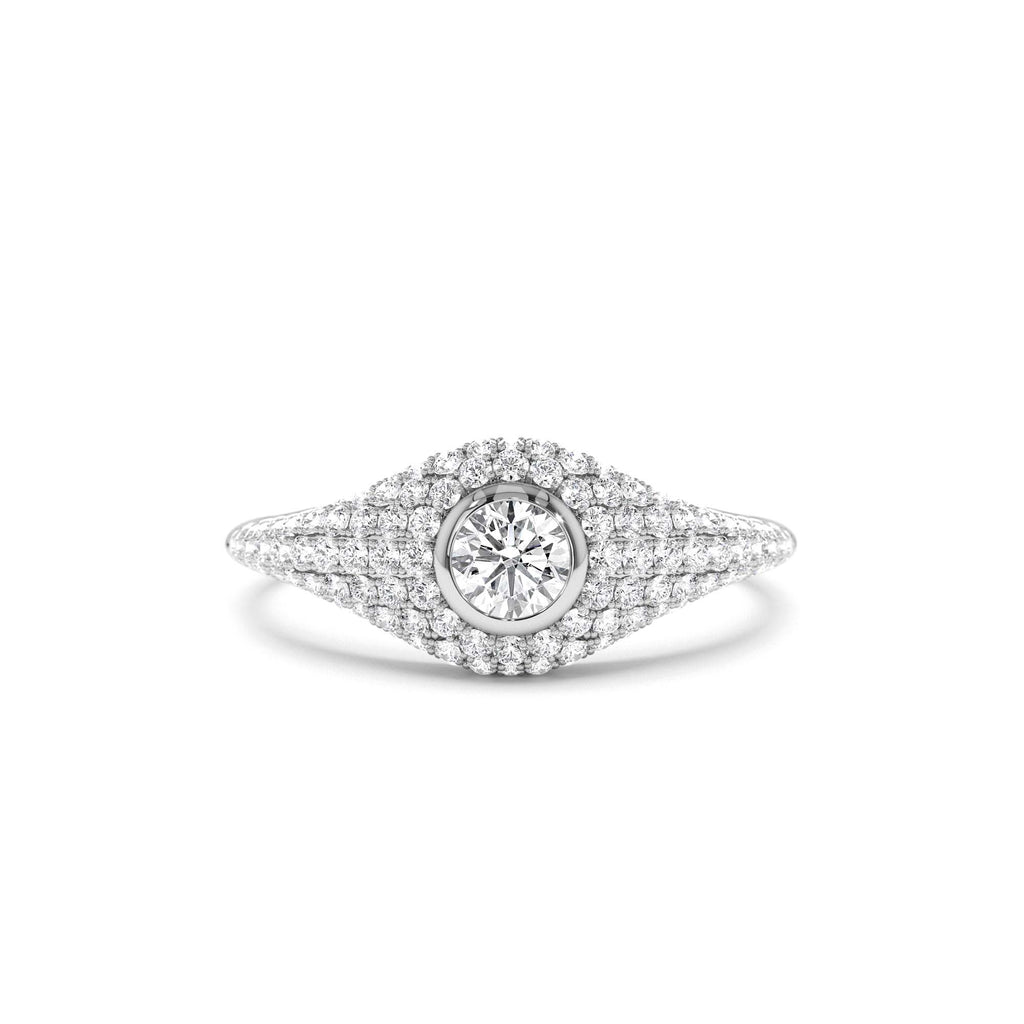 Pave Setting Round Diamond Signet Ring in 14K Gold — view 4