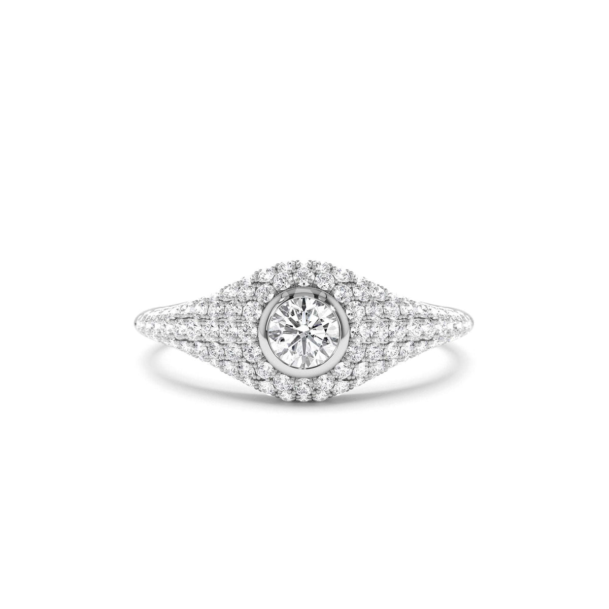 Pave Setting Round Diamond Signet Ring in 14K Gold — view 4