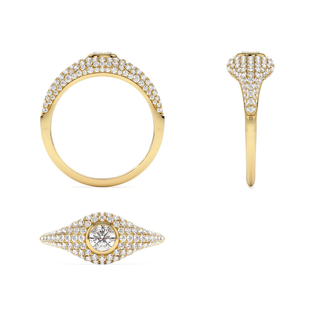Pave Setting Round Diamond Signet Ring in 14K Gold — view 3