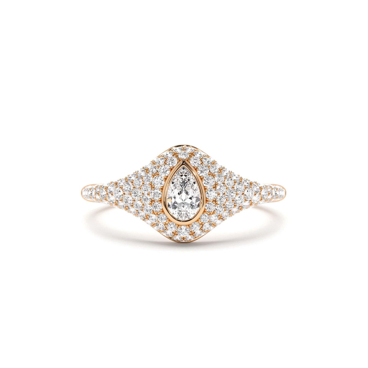 Pave Setting Pear Shaped Diamond Signet Ring in 14K Gold — view 5