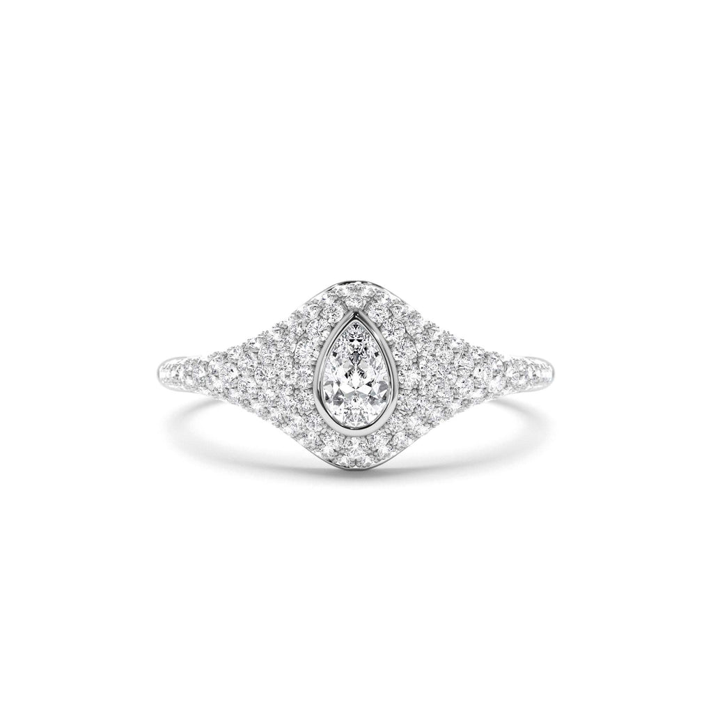 Pave Setting Pear Shaped Diamond Signet Ring in 14K Gold — view 4