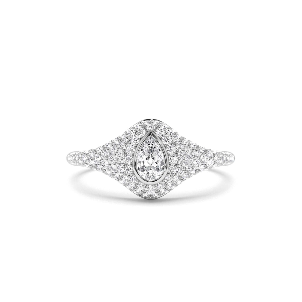 Pave Setting Pear Shaped Diamond Signet Ring in 14K Gold — view 4