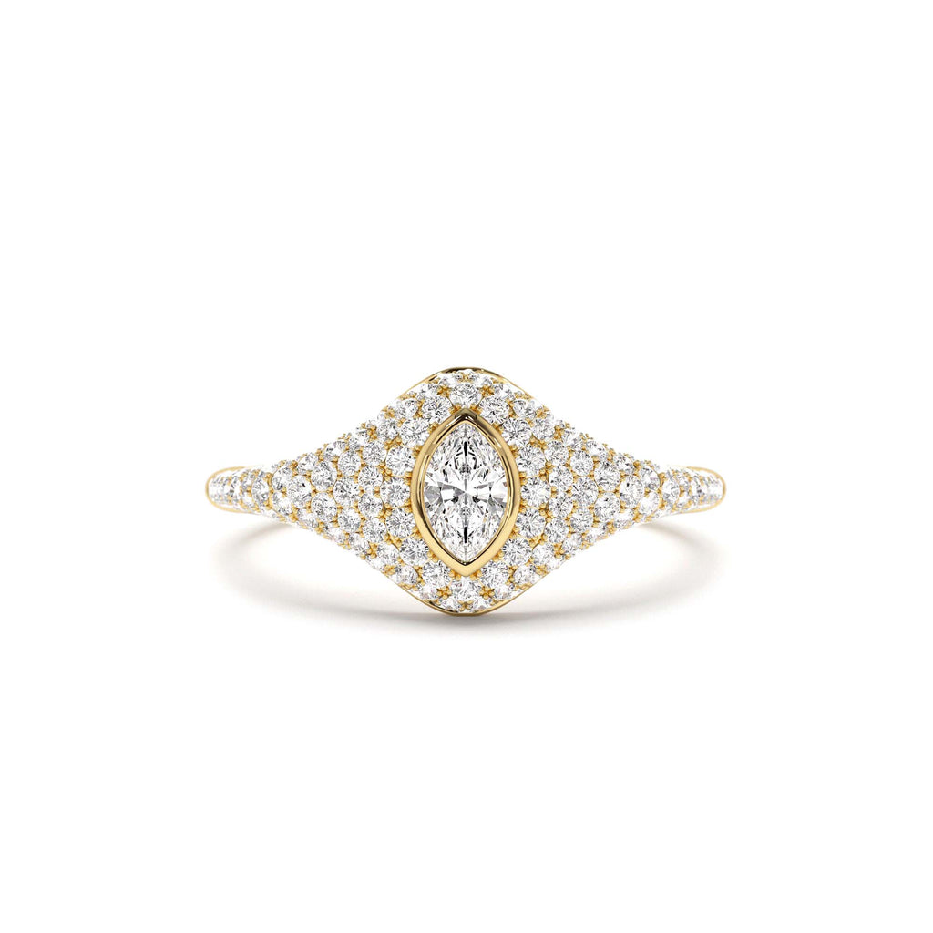 Pave Setting Marquise Shaped Diamond Signet Ring in 14K Gold — view 1