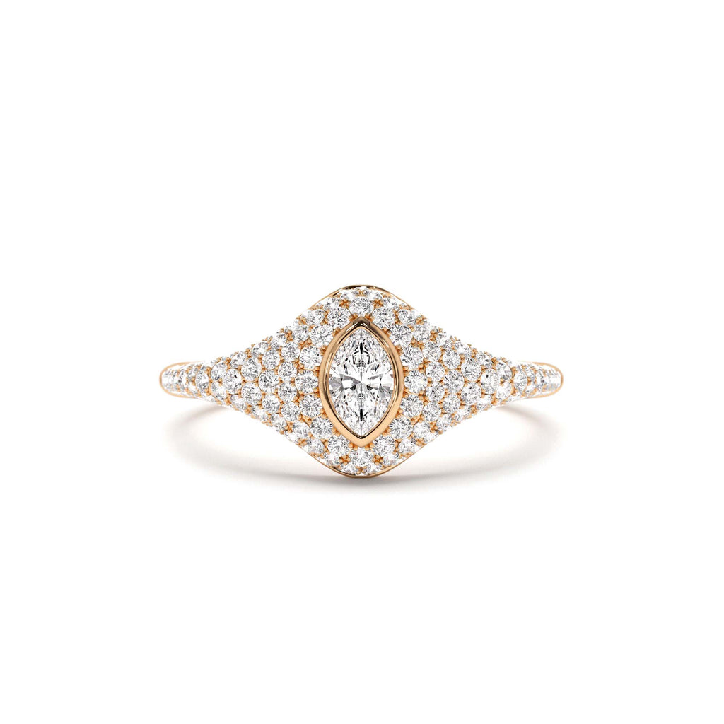 Pave Setting Marquise Shaped Diamond Signet Ring in 14K Gold — view 5