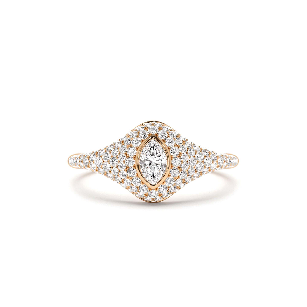 Pave Setting Marquise Shaped Diamond Signet Ring in 14K Gold — view 5