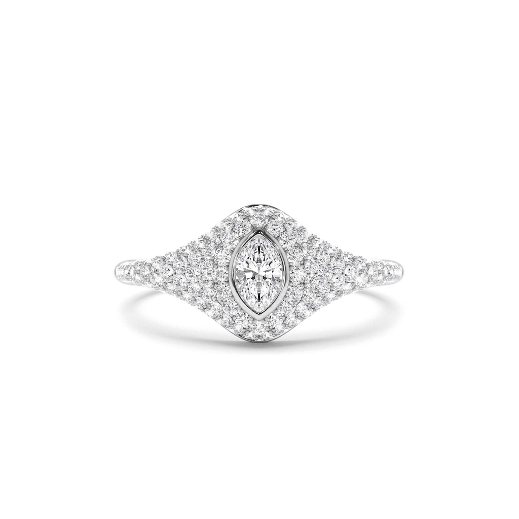 Pave Setting Marquise Shaped Diamond Signet Ring in 14K Gold — view 4