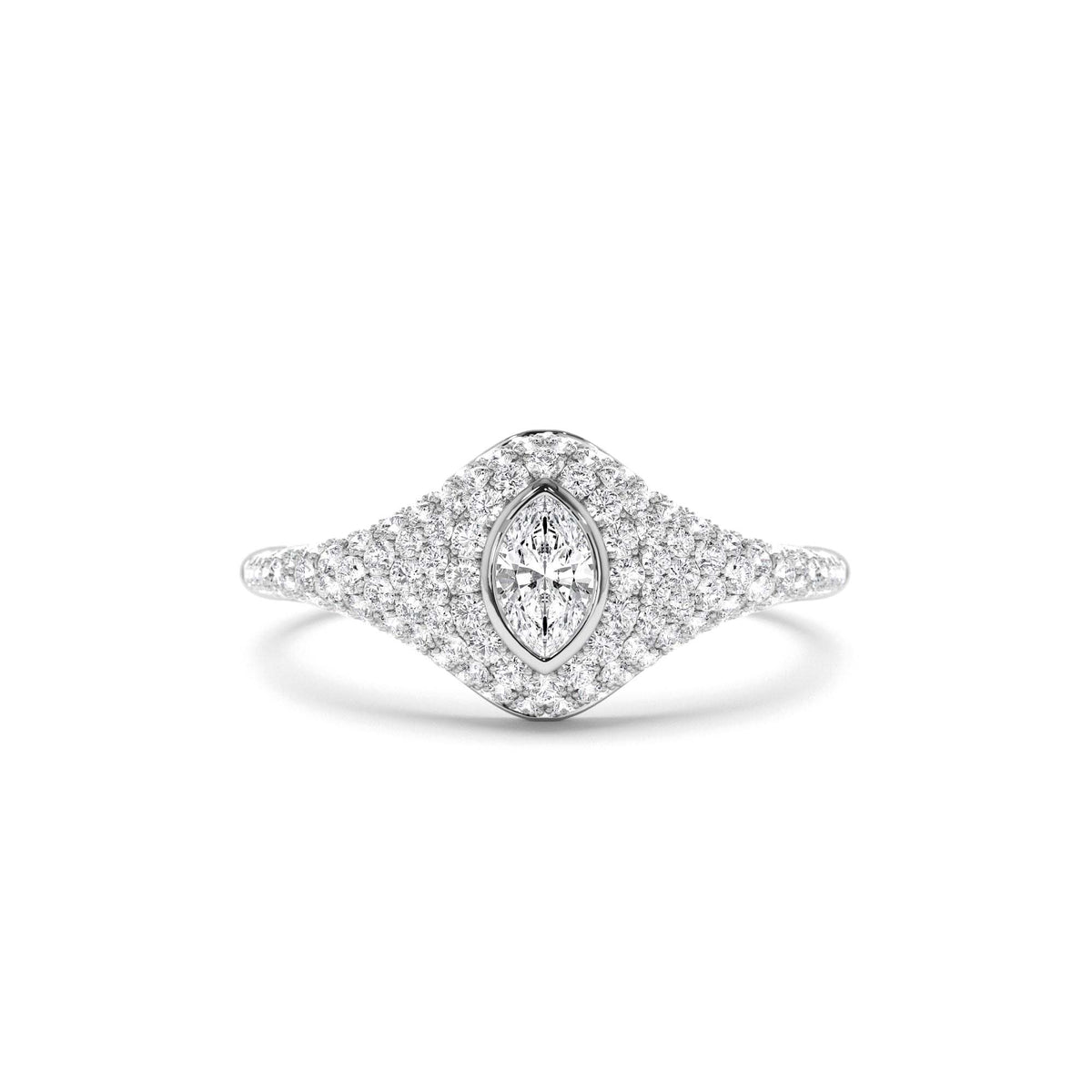 Pave Setting Marquise Shaped Diamond Signet Ring in 14K Gold — view 4
