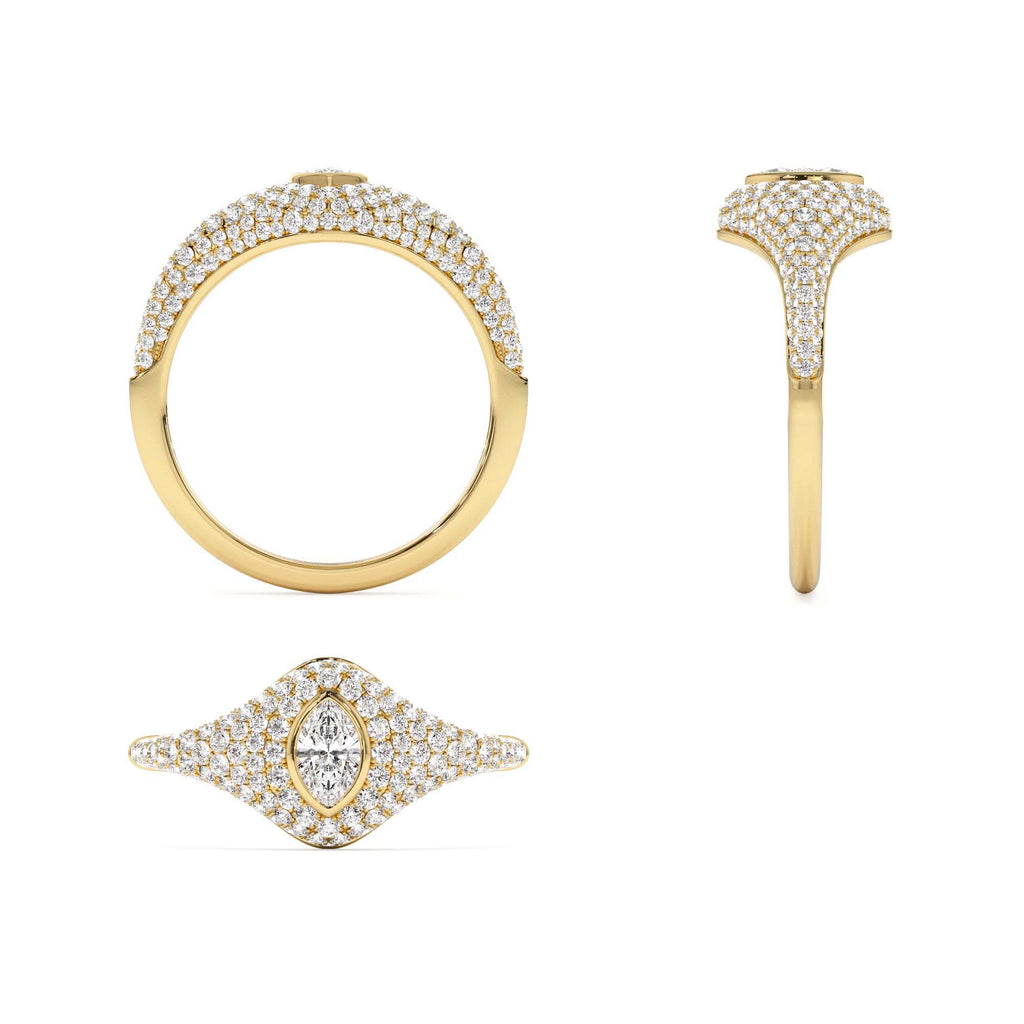 Pave Setting Marquise Shaped Diamond Signet Ring in 14K Gold — view 3