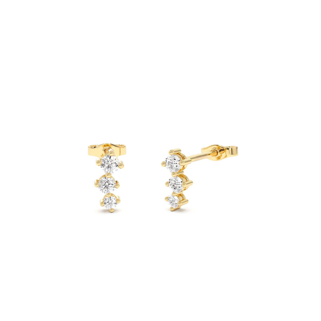 Three Stone Brilliant Diamond Studs 0.35 CTW in 14K Gold — view 1