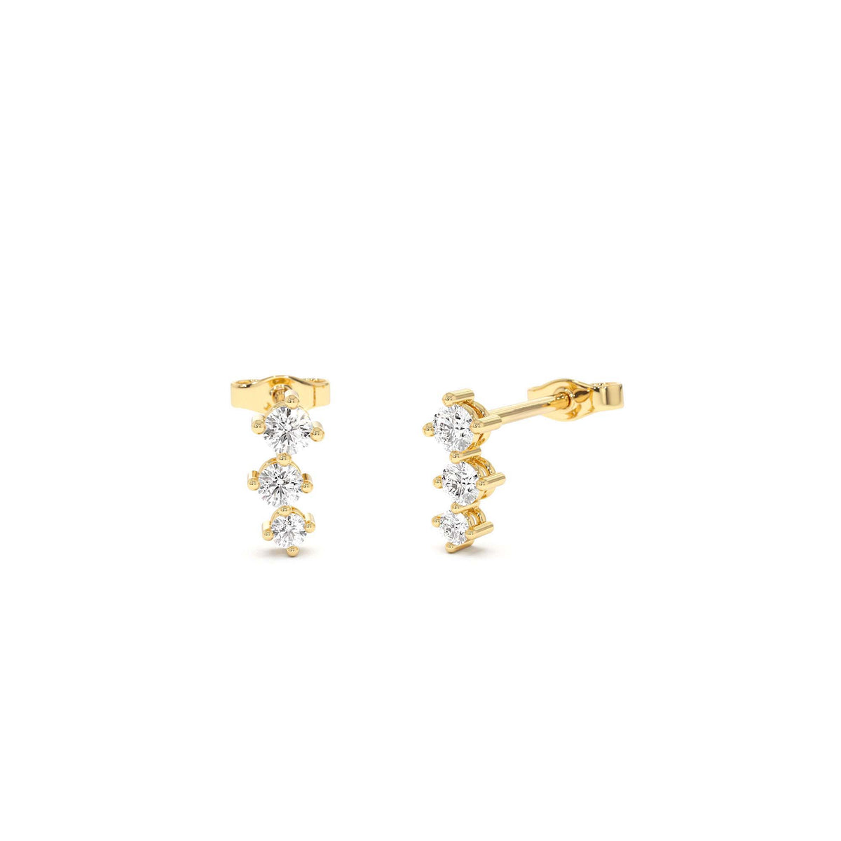 Three Stone Brilliant Diamond Studs 0.35 CTW in 14K Gold — view 1