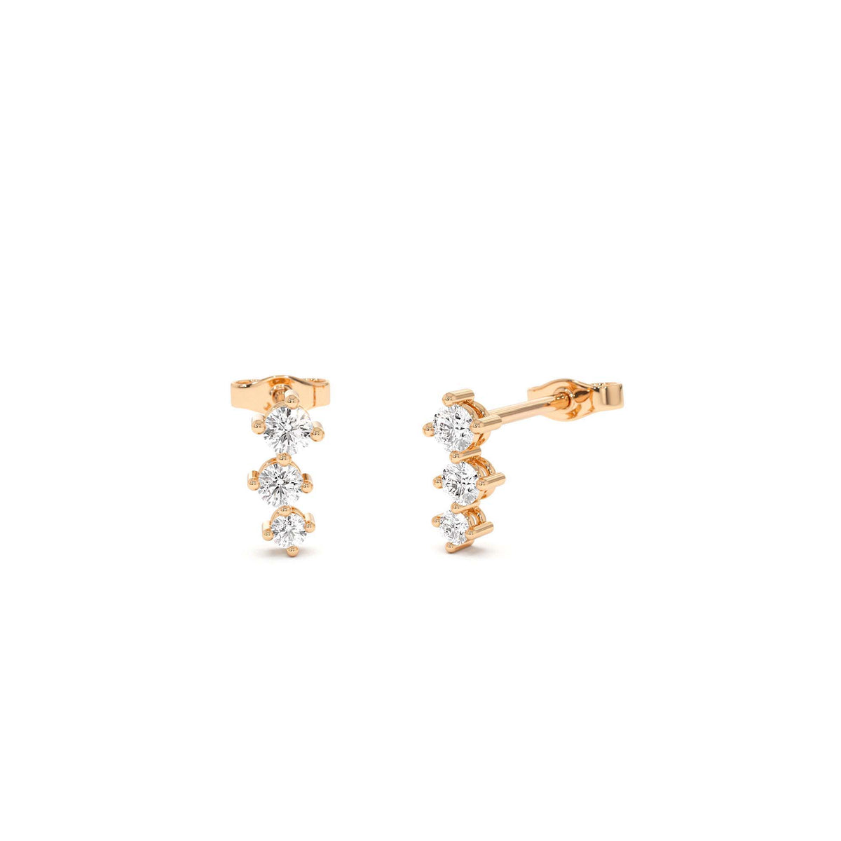 Three Stone Brilliant Diamond Studs 0.35 CTW in 14K Gold — view 5
