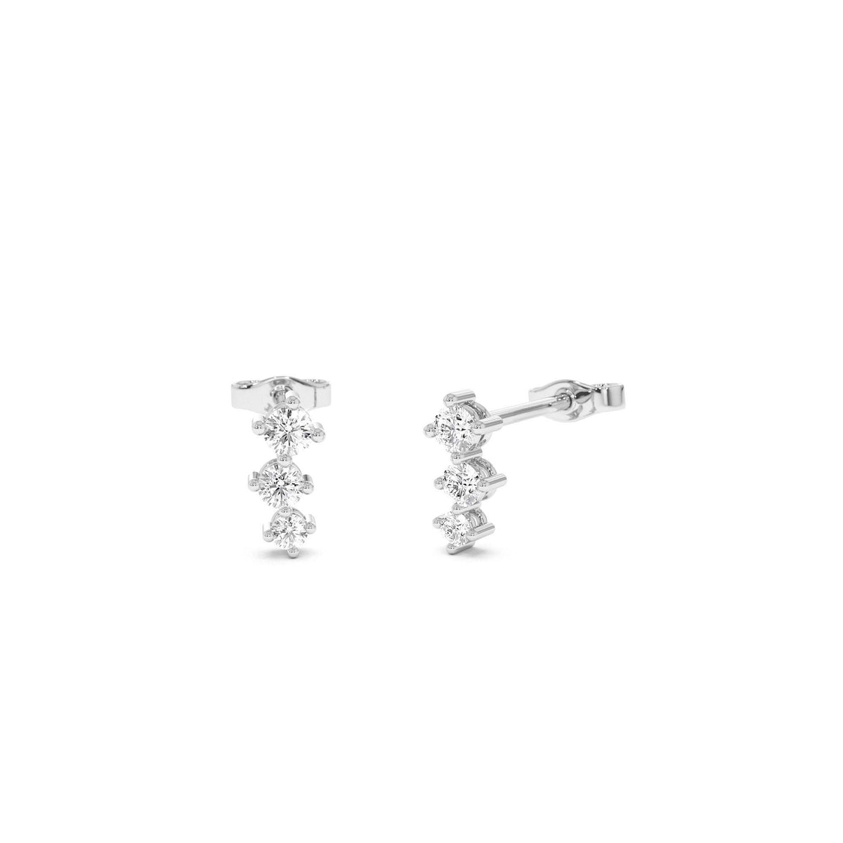 Three Stone Brilliant Diamond Studs 0.35 CTW in 14K Gold — view 4