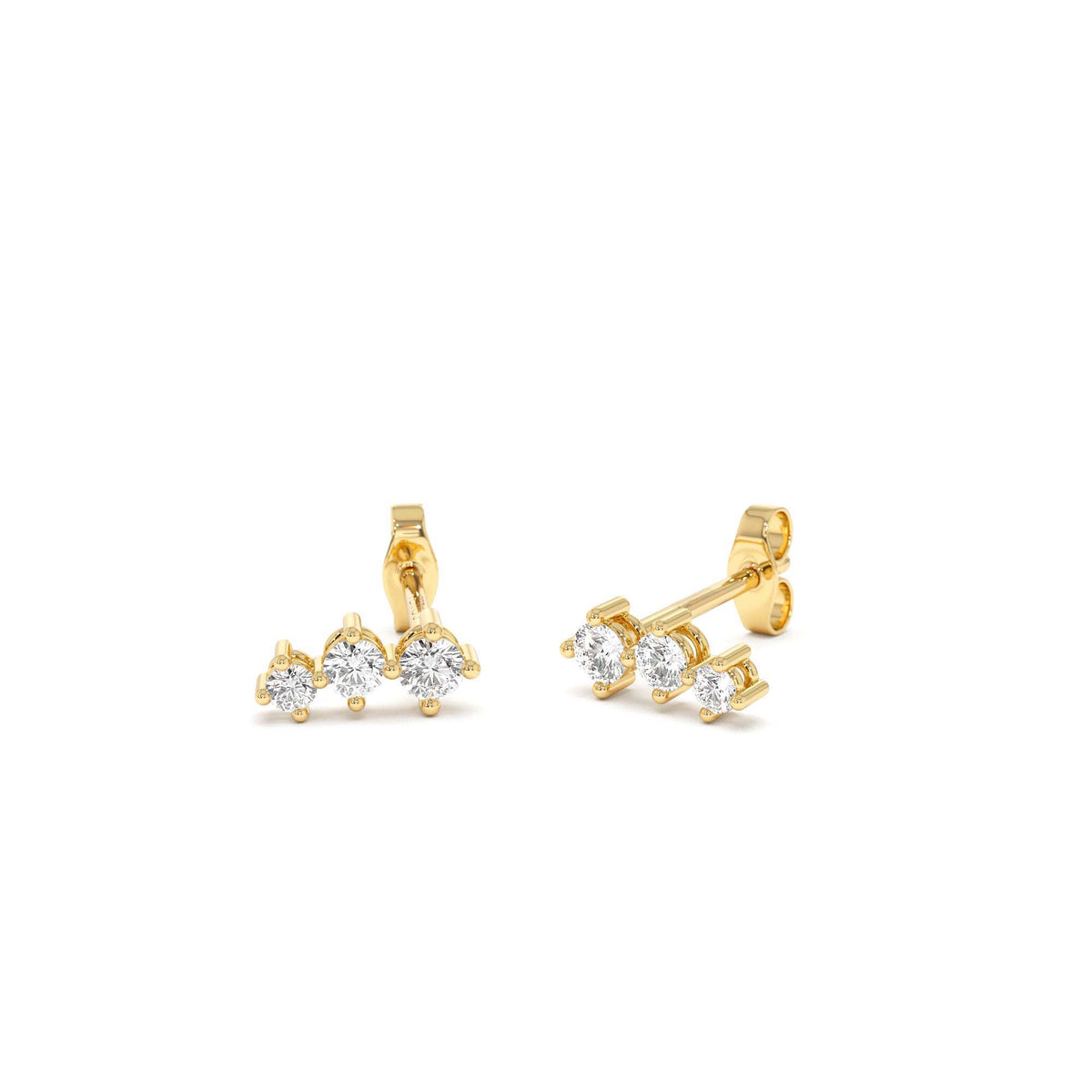 Three Stone Brilliant Diamond Studs 0.35 CTW in 14K Gold — view 2