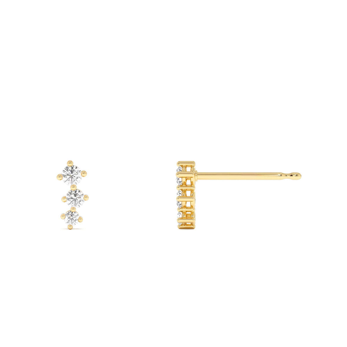 Three Stone Brilliant Diamond Studs 0.35 CTW in 14K Gold — view 3