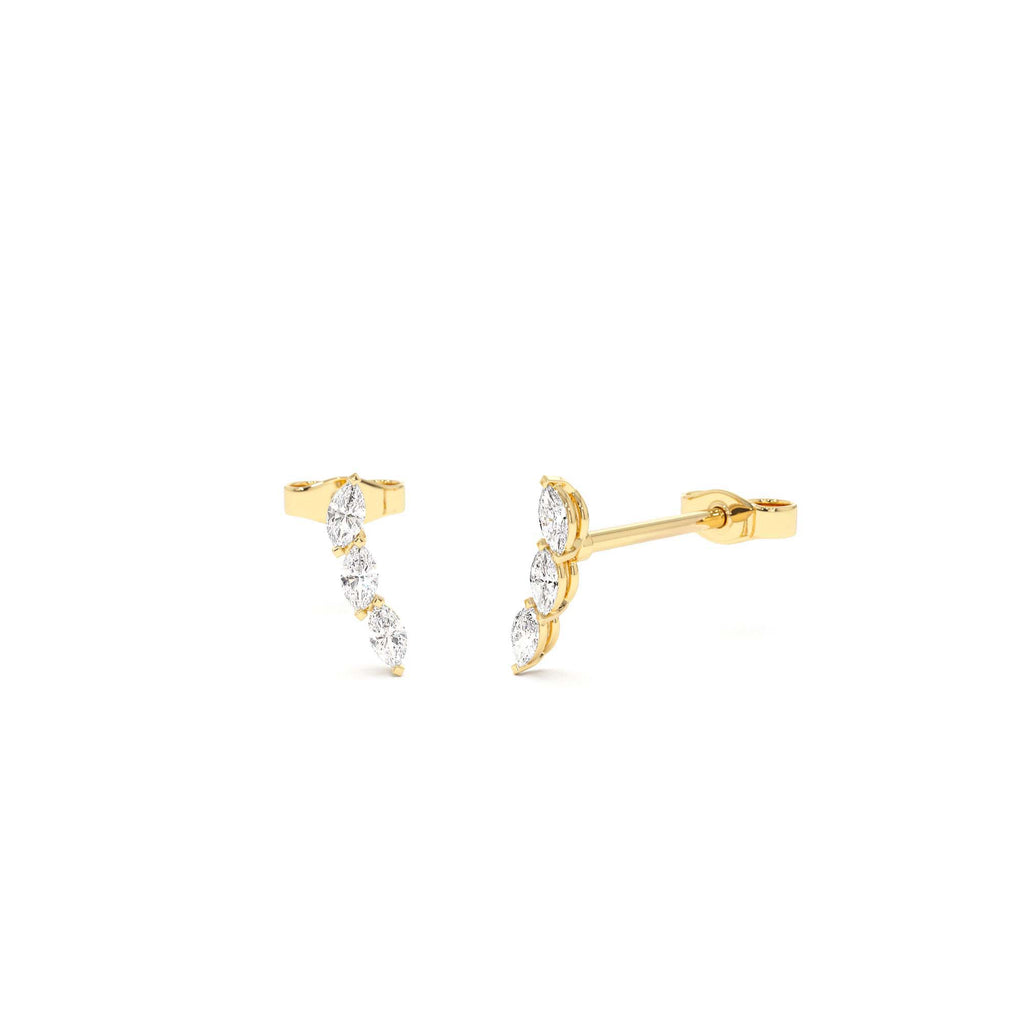 Three Stone Marquise Shaped Diamond Studs in 14K Gold — view 1