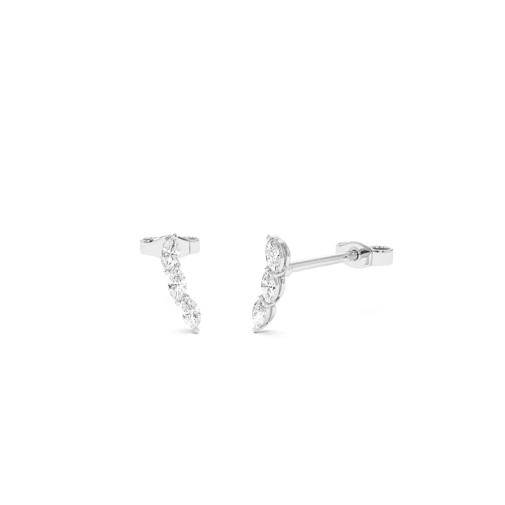 Three Stone Marquise Shaped Diamond Studs in 14K Gold — view 3