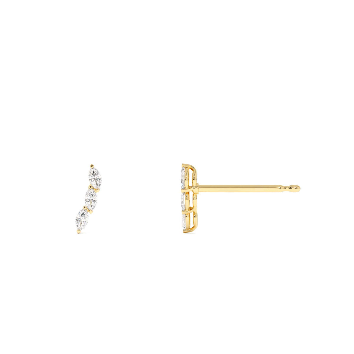 Three Stone Marquise Shaped Diamond Studs in 14K Gold — view 2