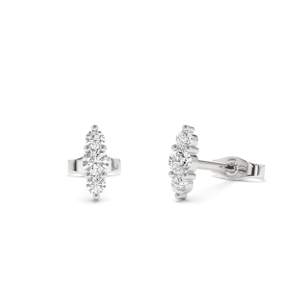 Triple Diamond Stud Earrings in 14K Gold — view 3