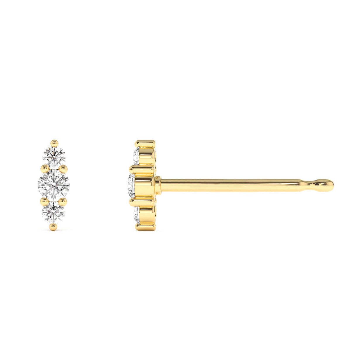 Triple Diamond Stud Earrings in 14K Gold — view 2