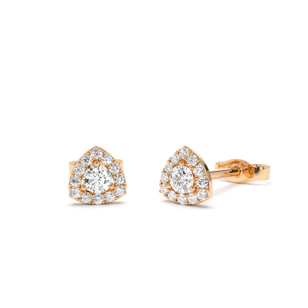Triangle Halo Setting Diamond Studs in 14K Gold — view 4