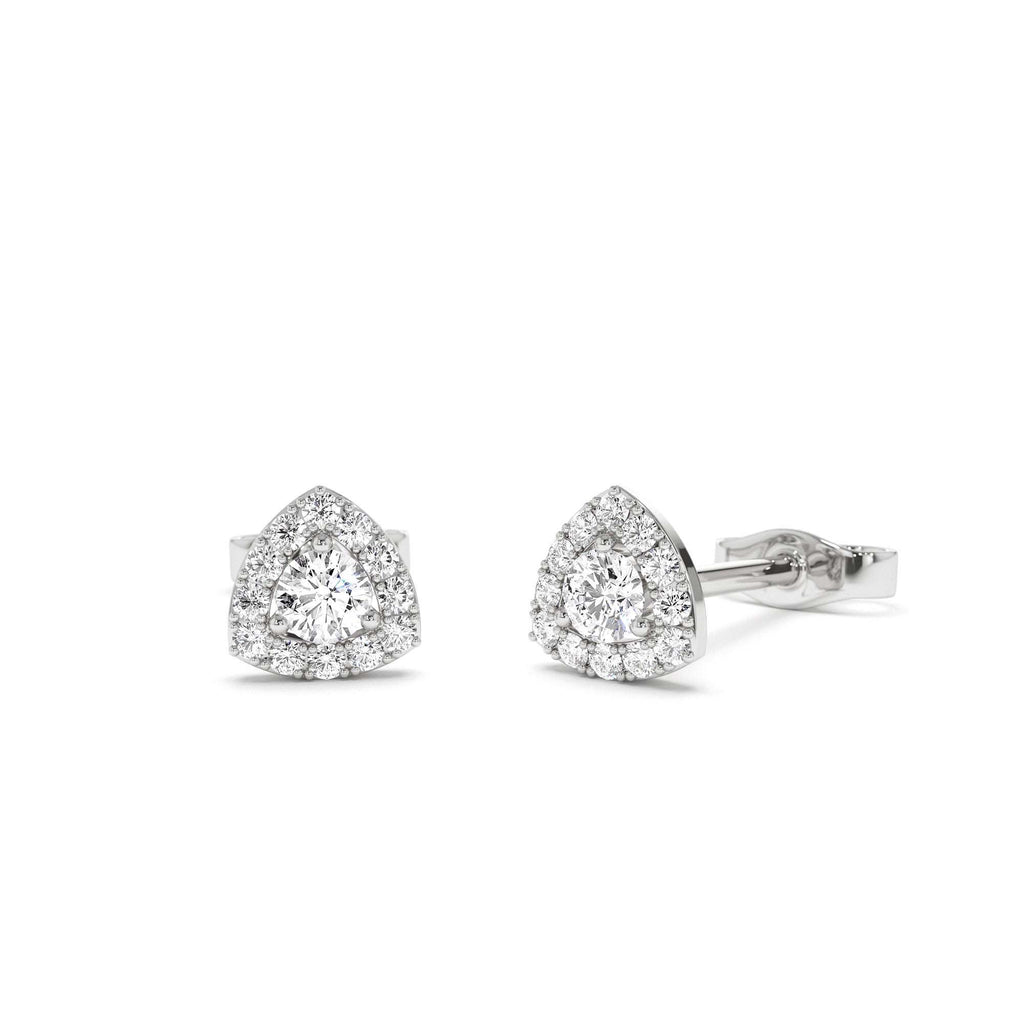 Triangle Halo Setting Diamond Studs in 14K Gold — view 3
