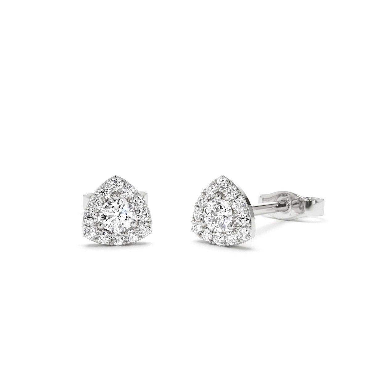 Triangle Halo Setting Diamond Studs in 14K Gold — view 3