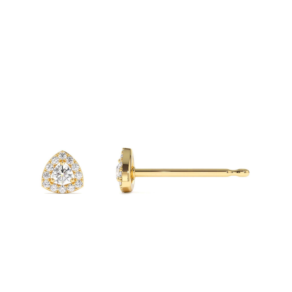 Triangle Halo Setting Diamond Studs in 14K Gold — view 2