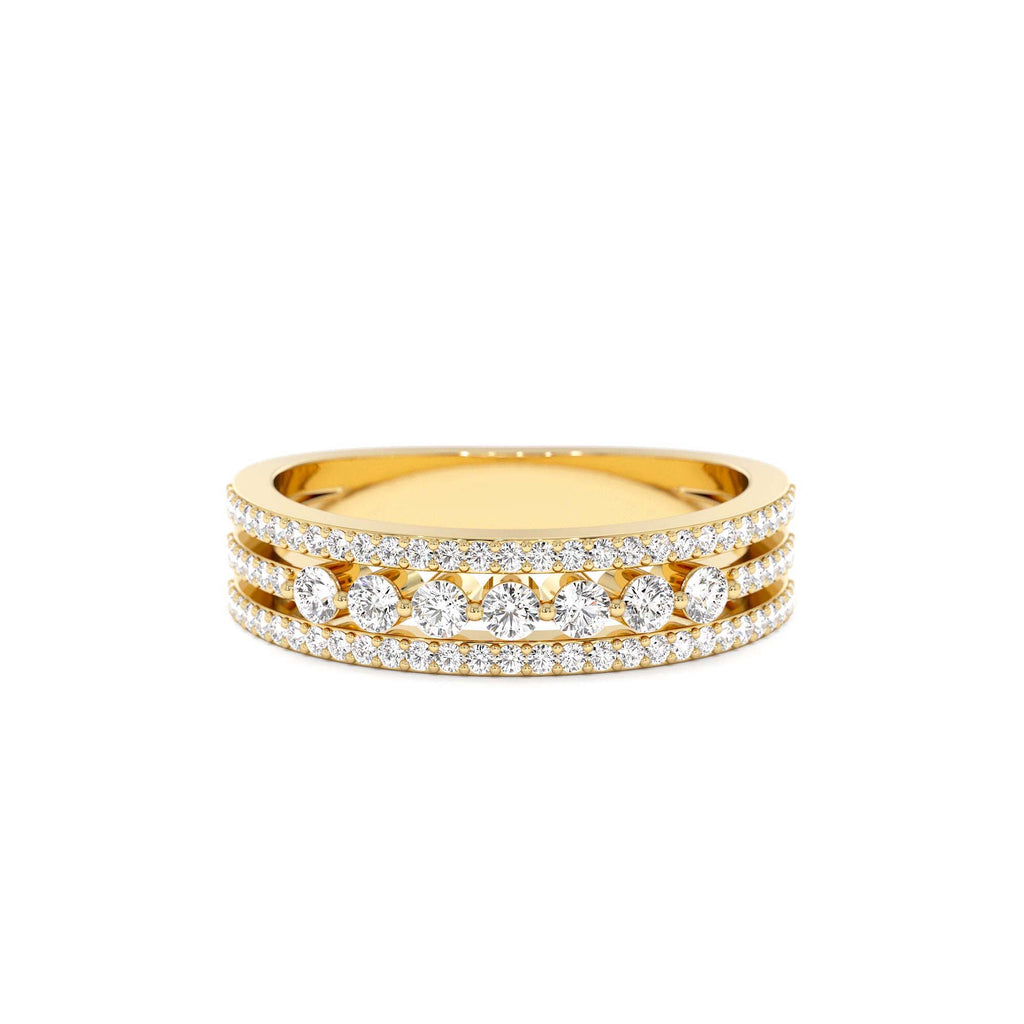 Triple Row Diamond Stacking Wedding Ring in 14K Gold — view 1