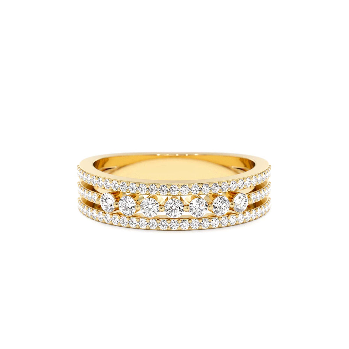 Triple Row Diamond Stacking Wedding Ring in 14K Gold — view 1