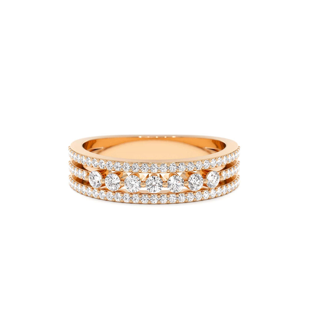 Triple Row Diamond Stacking Wedding Ring in 14K Gold — view 5
