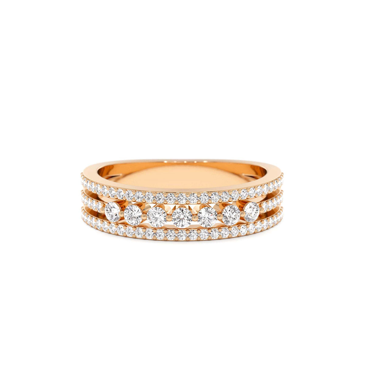 Triple Row Diamond Stacking Wedding Ring in 14K Gold — view 5