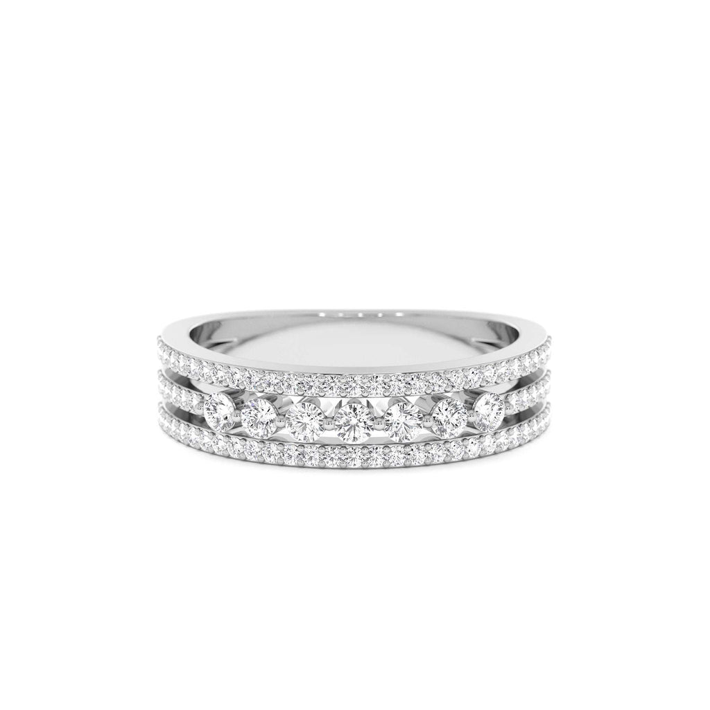 Triple Row Diamond Stacking Wedding Ring in 14K Gold — view 4