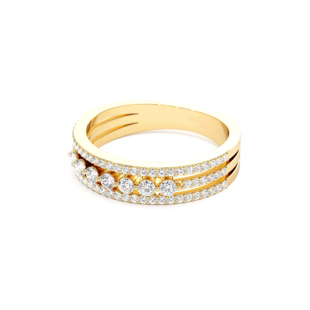 Triple Row Diamond Stacking Wedding Ring in 14K Gold — view 2