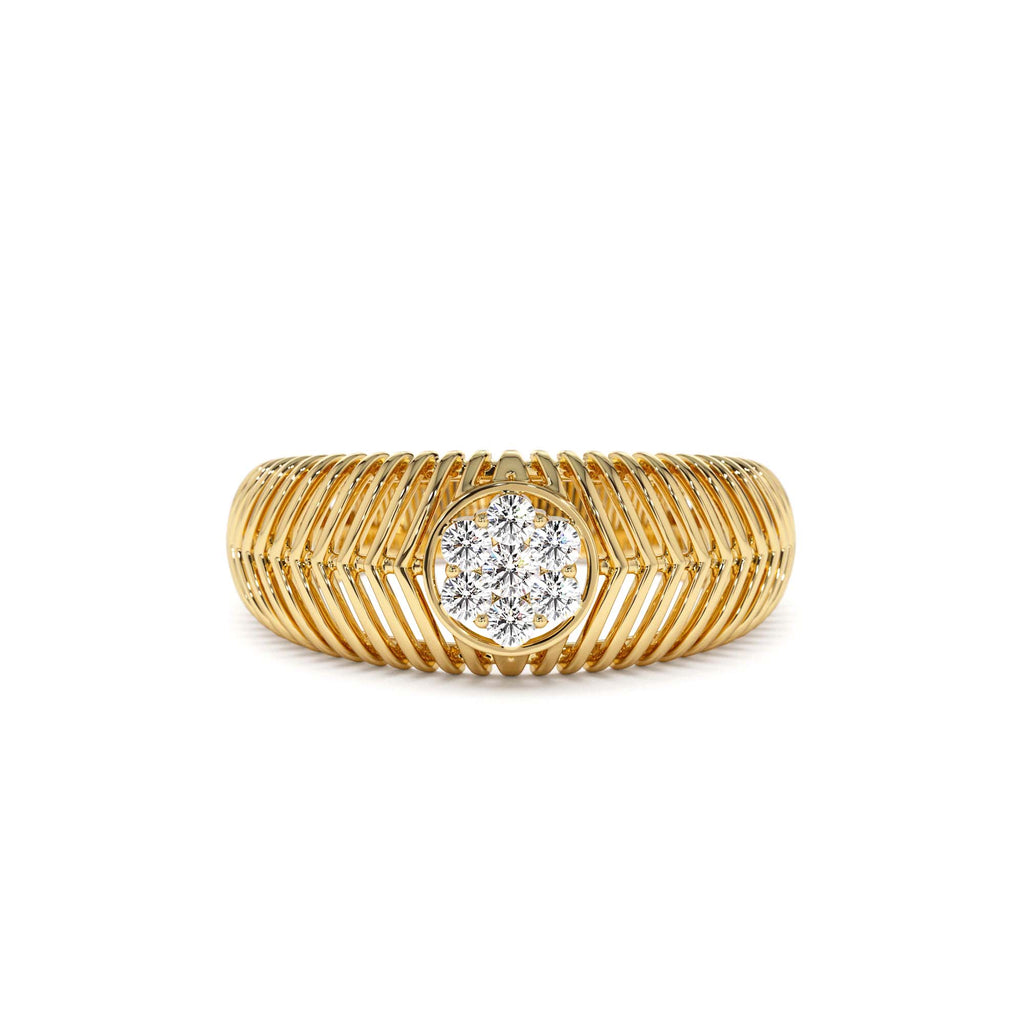 Unique Ribbed Illusion Setting Diamond Ring in 14K Gold — view 1