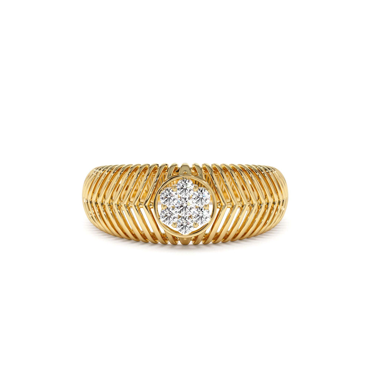 Unique Ribbed Illusion Setting Diamond Ring in 14K Gold — view 1