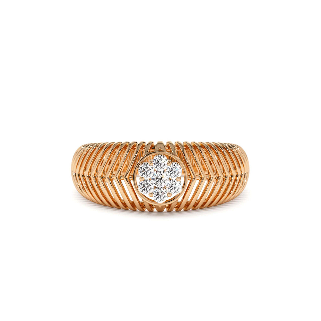 Unique Ribbed Illusion Setting Diamond Ring in 14K Gold — view 5