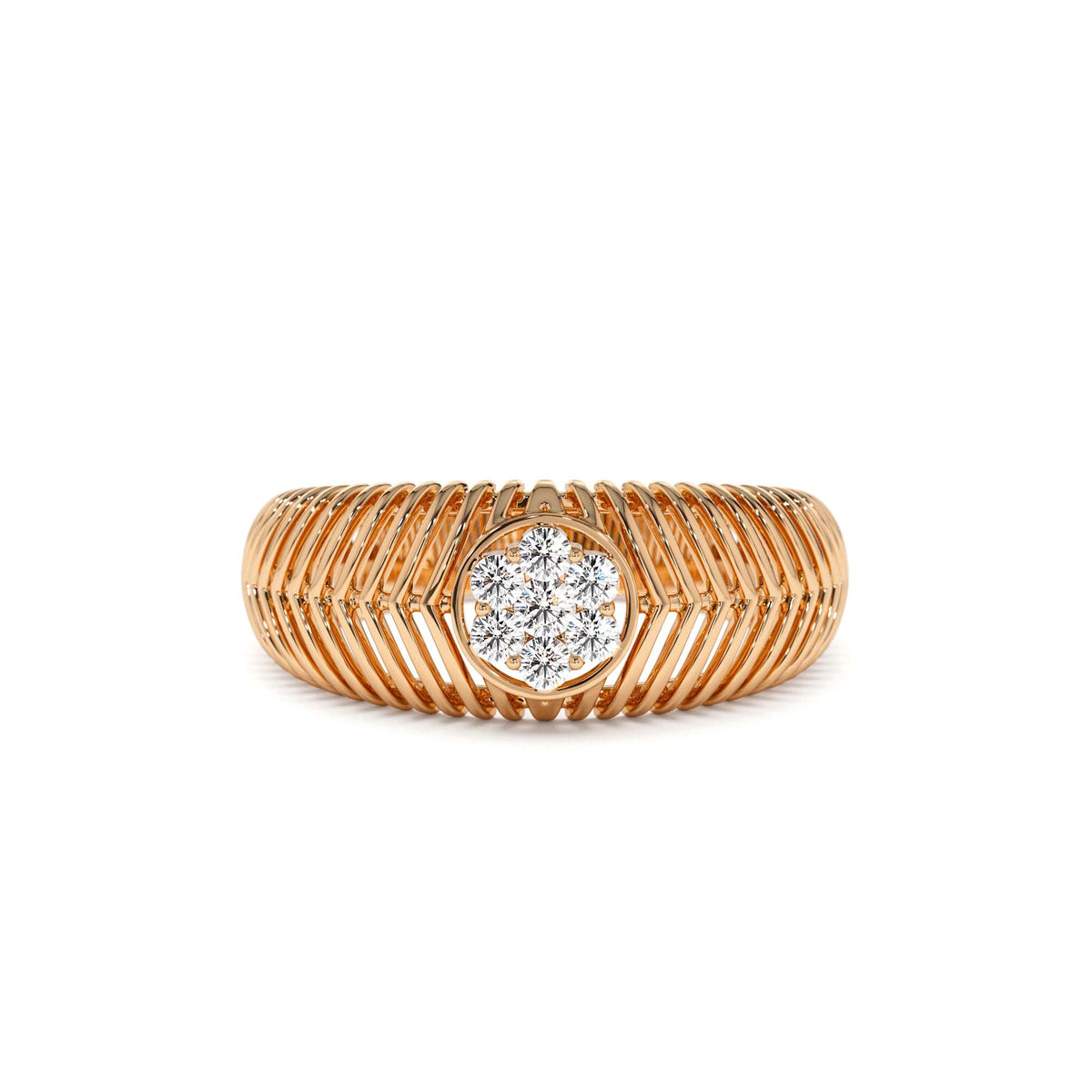 Unique Ribbed Illusion Setting Diamond Ring in 14K Gold — view 5