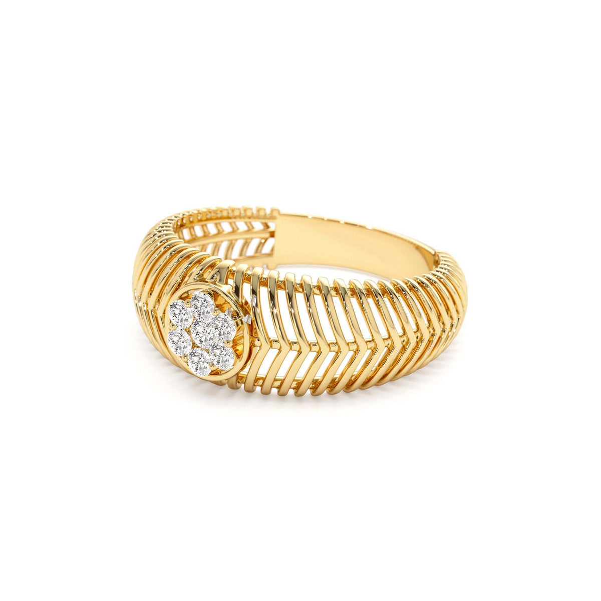 Unique Ribbed Illusion Setting Diamond Ring in 14K Gold — view 2