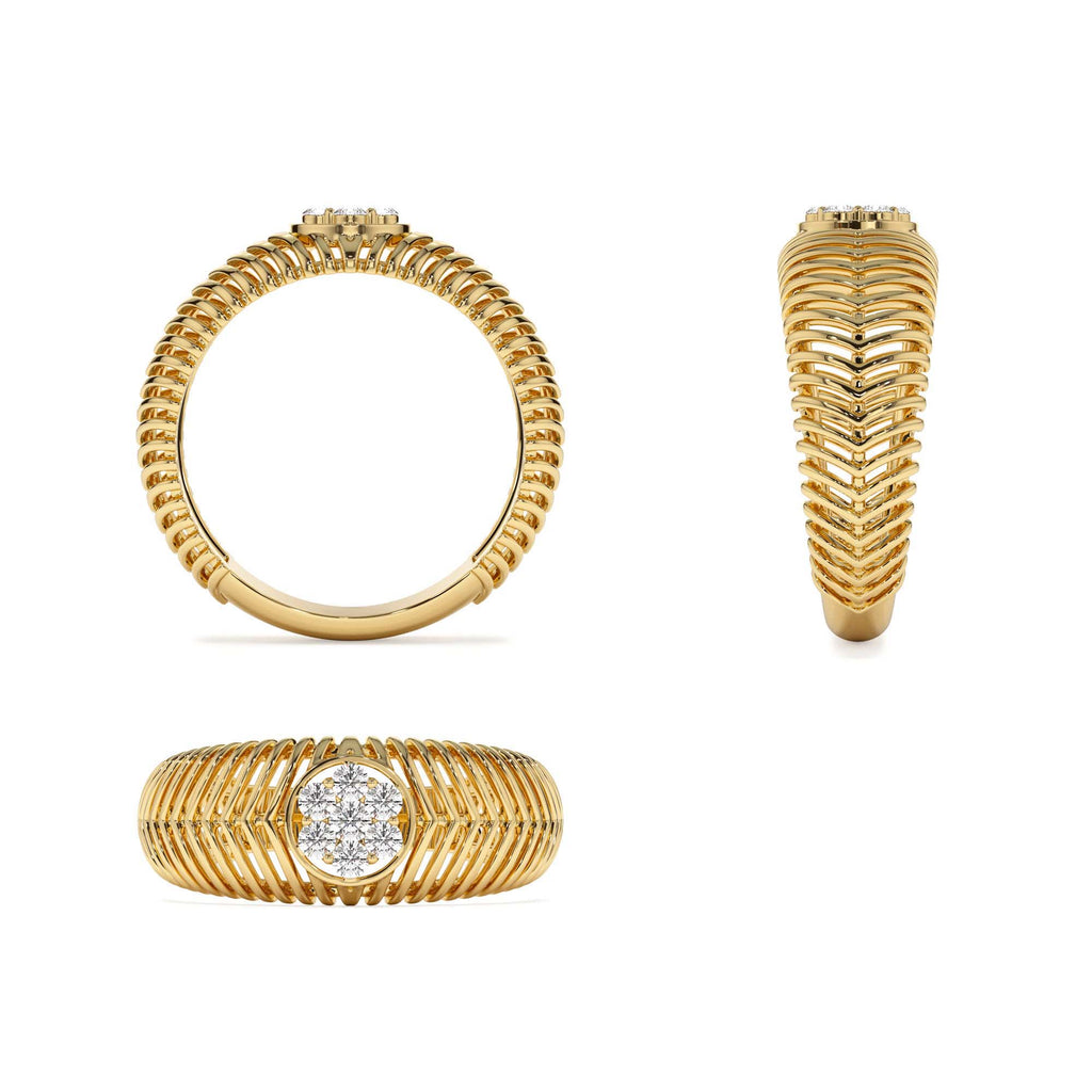 Unique Ribbed Illusion Setting Diamond Ring in 14K Gold — view 3