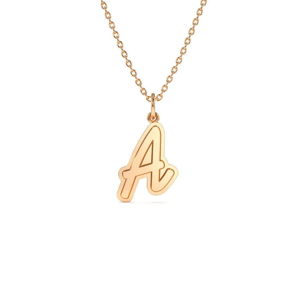 Script Font Initial Layered 3D Necklace in 14K Gold — view 3