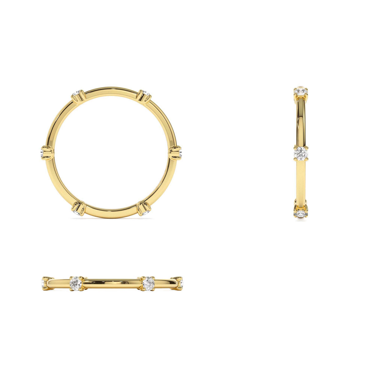 Prong Setting Full Eternity Dainty Stacking Ring in 14K Gold — view 3