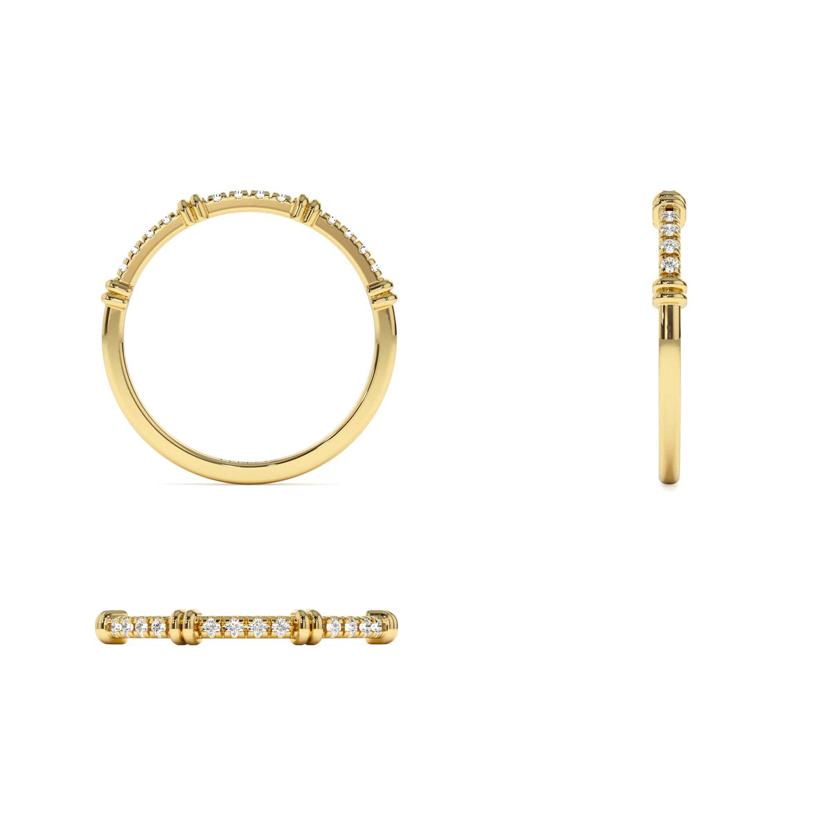 Unique Petite Diamond Stack Band in 14K Gold — view 3
