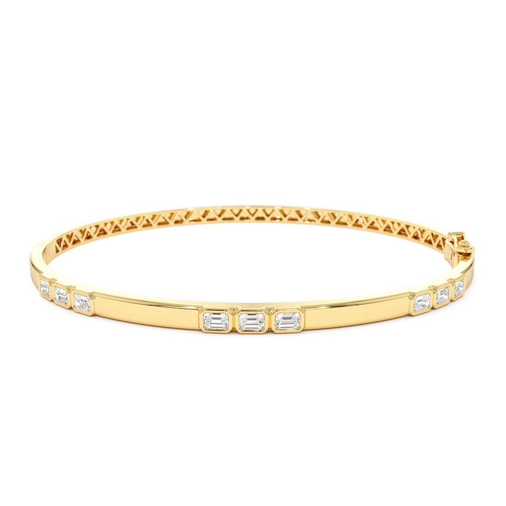 Emerald Cut Bezel Setting Bangle in 14K Gold — view 1