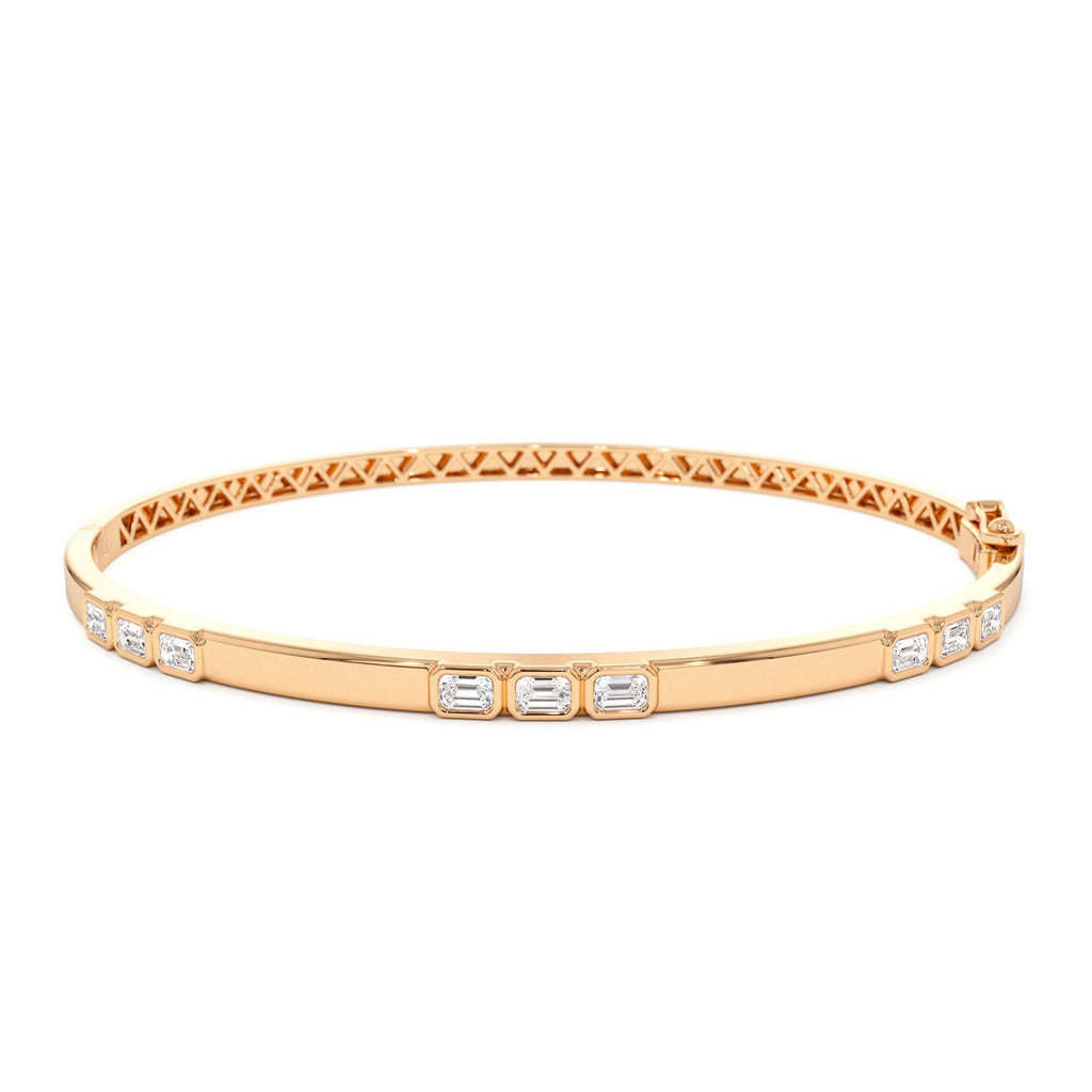 Emerald Cut Bezel Setting Bangle in 14K Gold — view 5